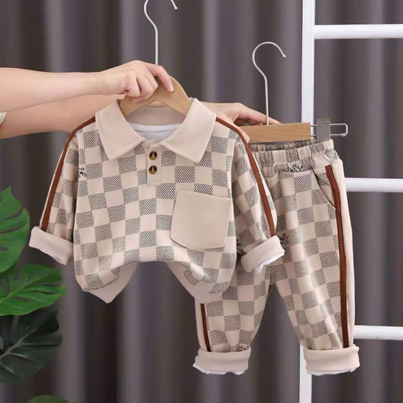 Modern Chic All-Season Casual Sporty Autumn 2-Piece Boys' Pants Suit, Ages 2-7 | Color: Khaki | Image 1