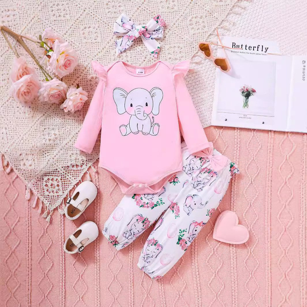 Sweet & Cute Autumn 3-Piece Baby Girls' Pants Suit, Ages 0-6 Months | Color: Pink | Image 1