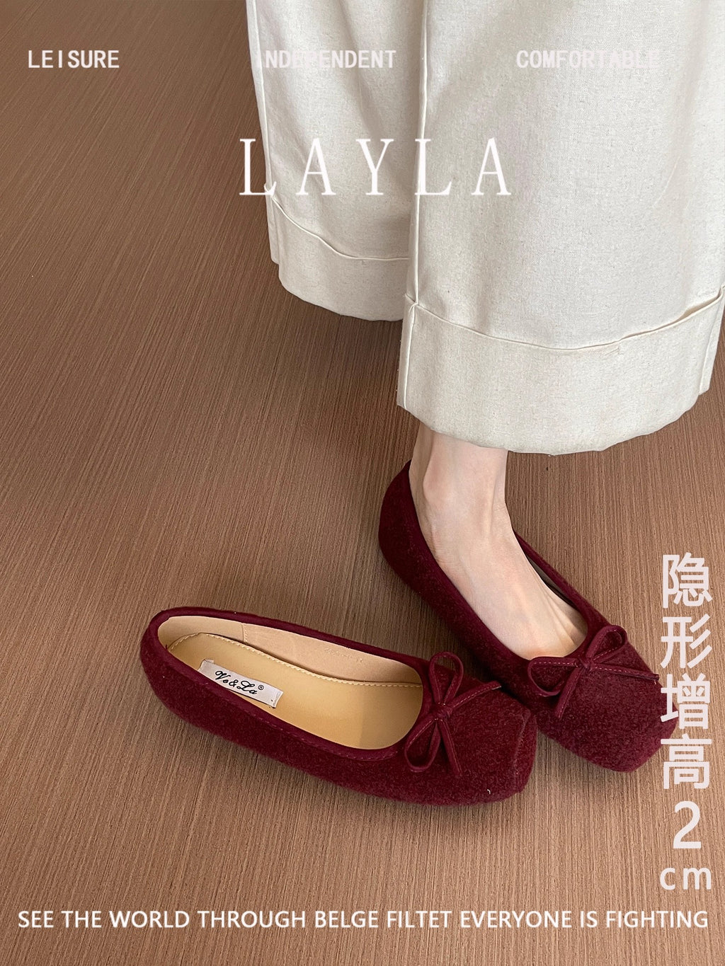 Modern Chic All-Season Suede/Oxford/Scrub Women's Flat Shoes | Color: Red | Image 2