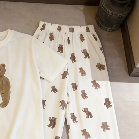 Modern Chic All-Season Sweet Feminine Summer 2 Pcs Women 's Short  Sleeve Sleep Set | Color: Style 1 | Image 2