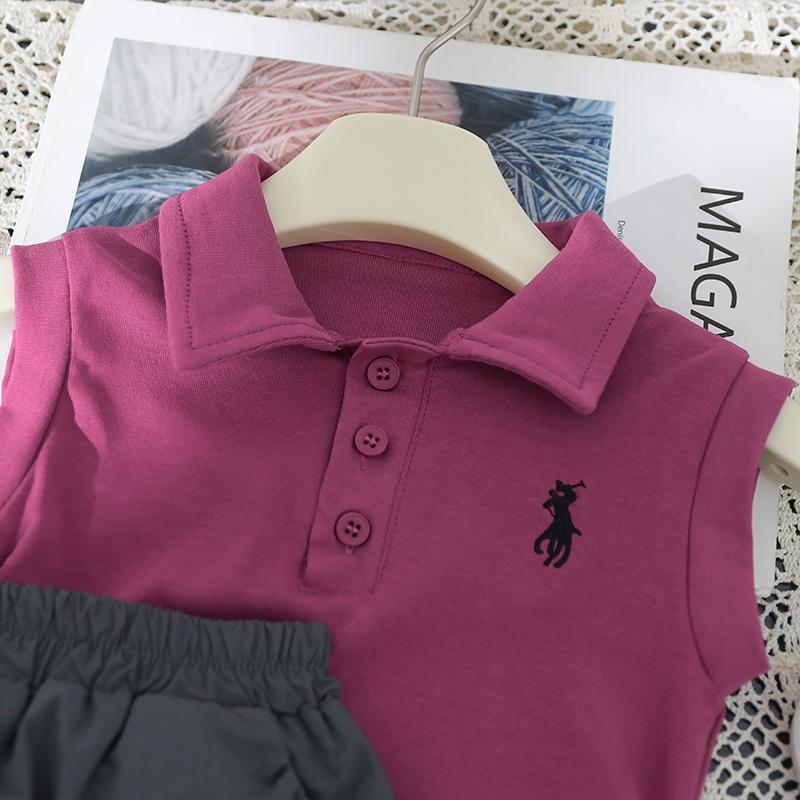 Modern Chic All-Season Minimalist Summer 2-Piece Girls' Dress Suit, Ages 2-9 | Color: Purple | Image 2
