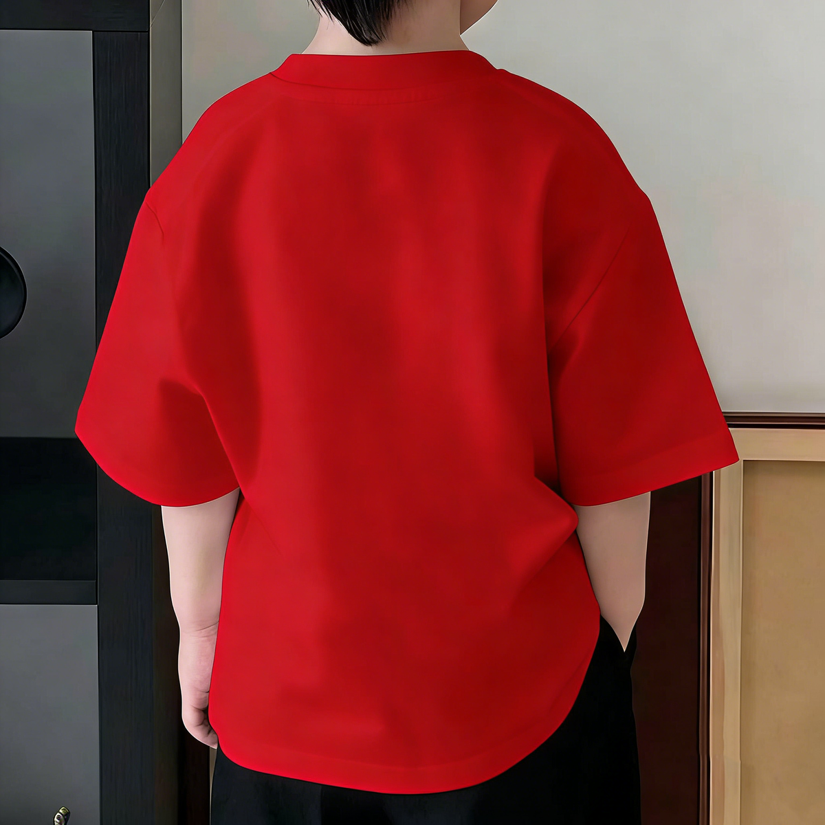 Modern Chic All-Season Minimalist Summer 2-Piece Unisex Kids' Pants Suit, Ages 2-9 | Color: Red | Image 3