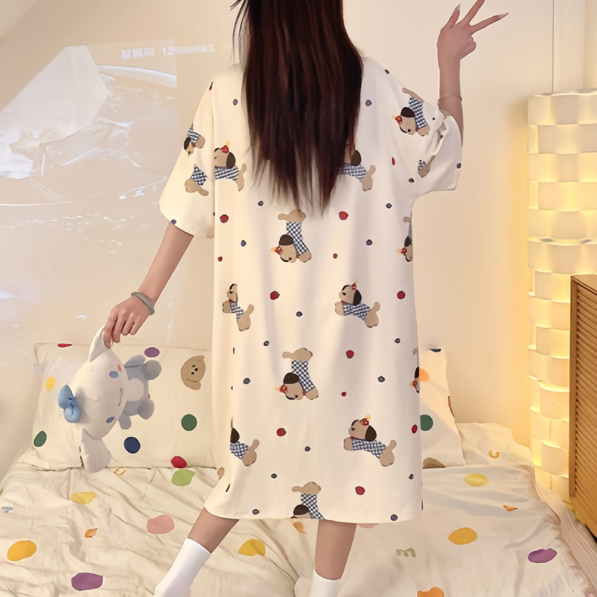 Modern Chic All-Season Sweet Feminine Summer Women 's Short  Sleeve Sleep Dress | Color: Style 4 | Image 2