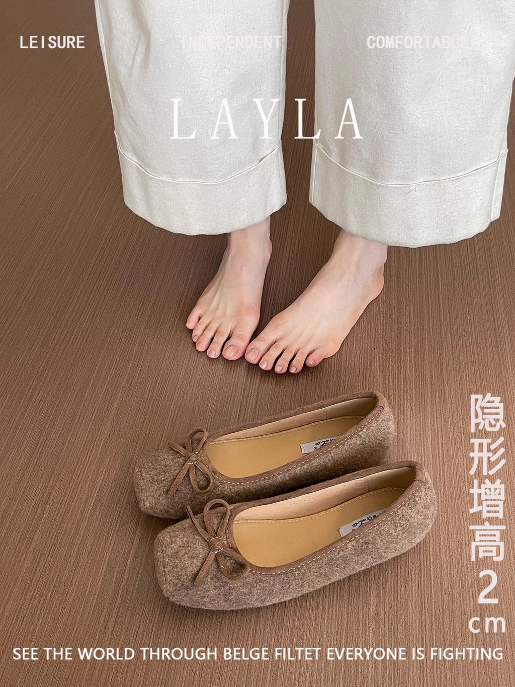 Modern Chic All-Season Suede/Oxford/Scrub Women's Flat Shoes | Color: Khaki | Image 3