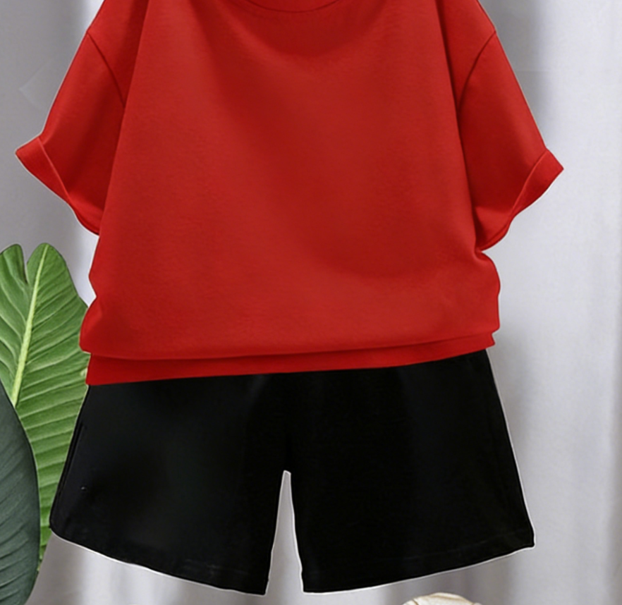 Minimalist Summer 2-Piece Boys' Pants Suit, Ages 2-9 | Color: Red | Image 3