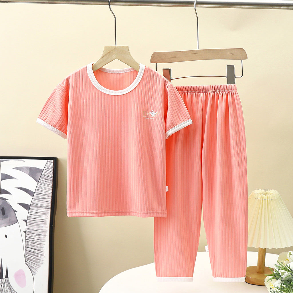 Minimalist Summer 2-Piece Unisex Kids' Pants Suit, Ages 2-9 | Color: Pink | Image 1