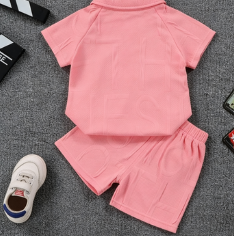 Modern Chic All-Season Minimalist Summer 2-Piece Boys' Pants Suit, Ages 1-6 | Color: Pink | Image 2