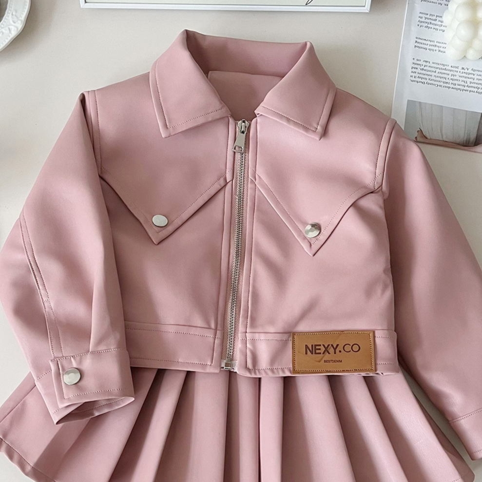 Modern Chic All-Season Trendy Autumn 2-Piece Girls' Dress Suit, Ages 2-9 | Color: Pink | Image 2