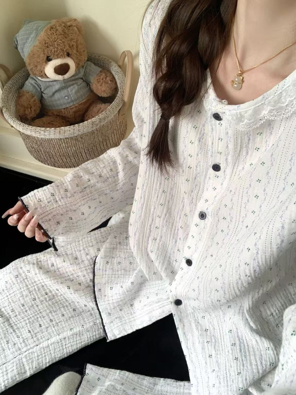 Elegant All-Season 2 Pcs Women 's Long Sleeve Sleep Set | Color: Style 1 | Image 3