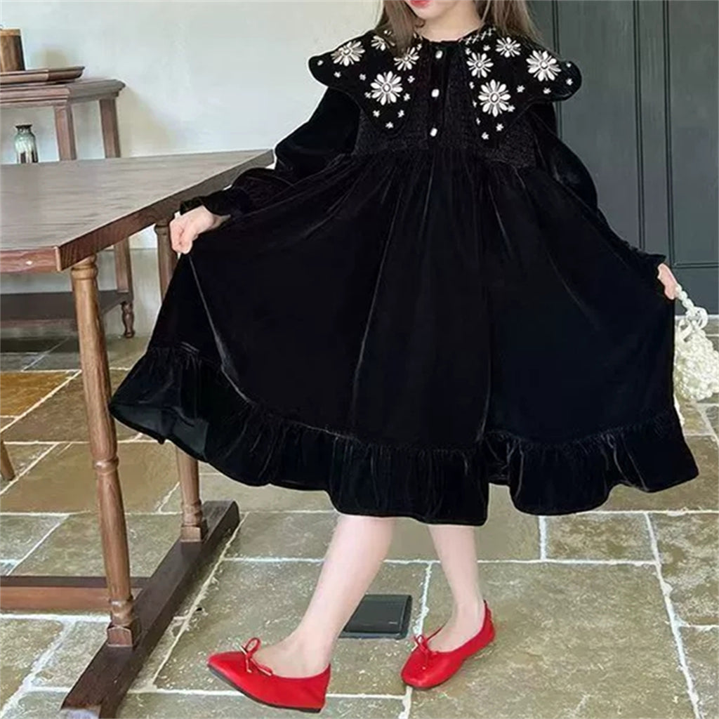 Elegant Autumn Girls' A-Line Dress, Ages 3-11 | Color: Black | Image 3