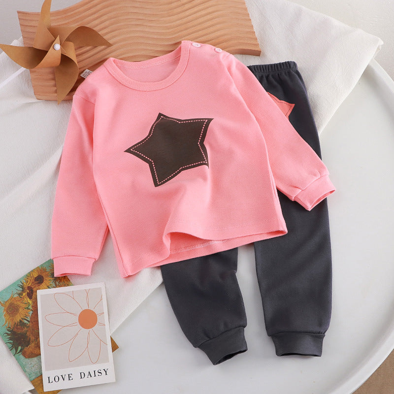 Minimalist Autumn Unisex Kids' Pajama Set, Ages 2-9 | Color: Pink | Image 1