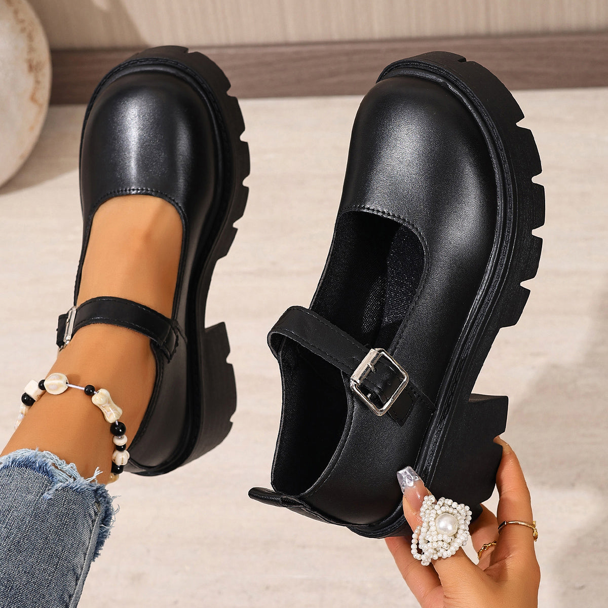 Modern Chic All-Season PU/Artificial Leather/Microfiber Leather Women's Platform Heels | Color: Style 2 | Image 1