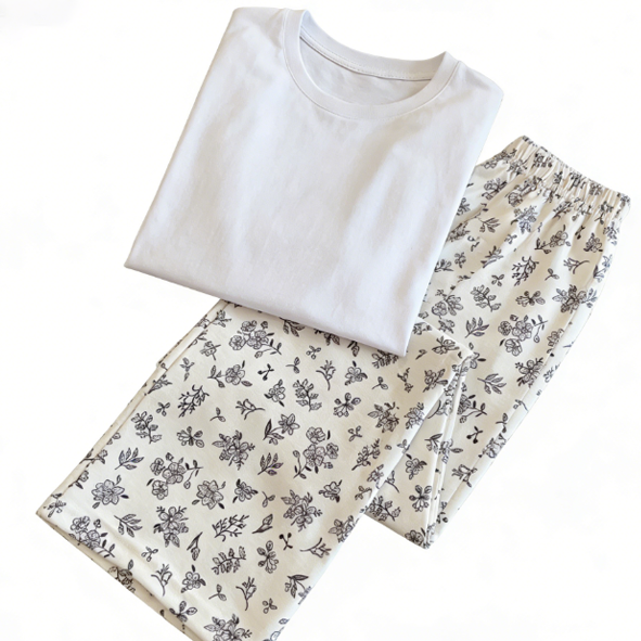 Sweet Feminine Summer 2 Pcs Women 's Short  Sleeve Sleep Set | Color: Style 2 | Image 2