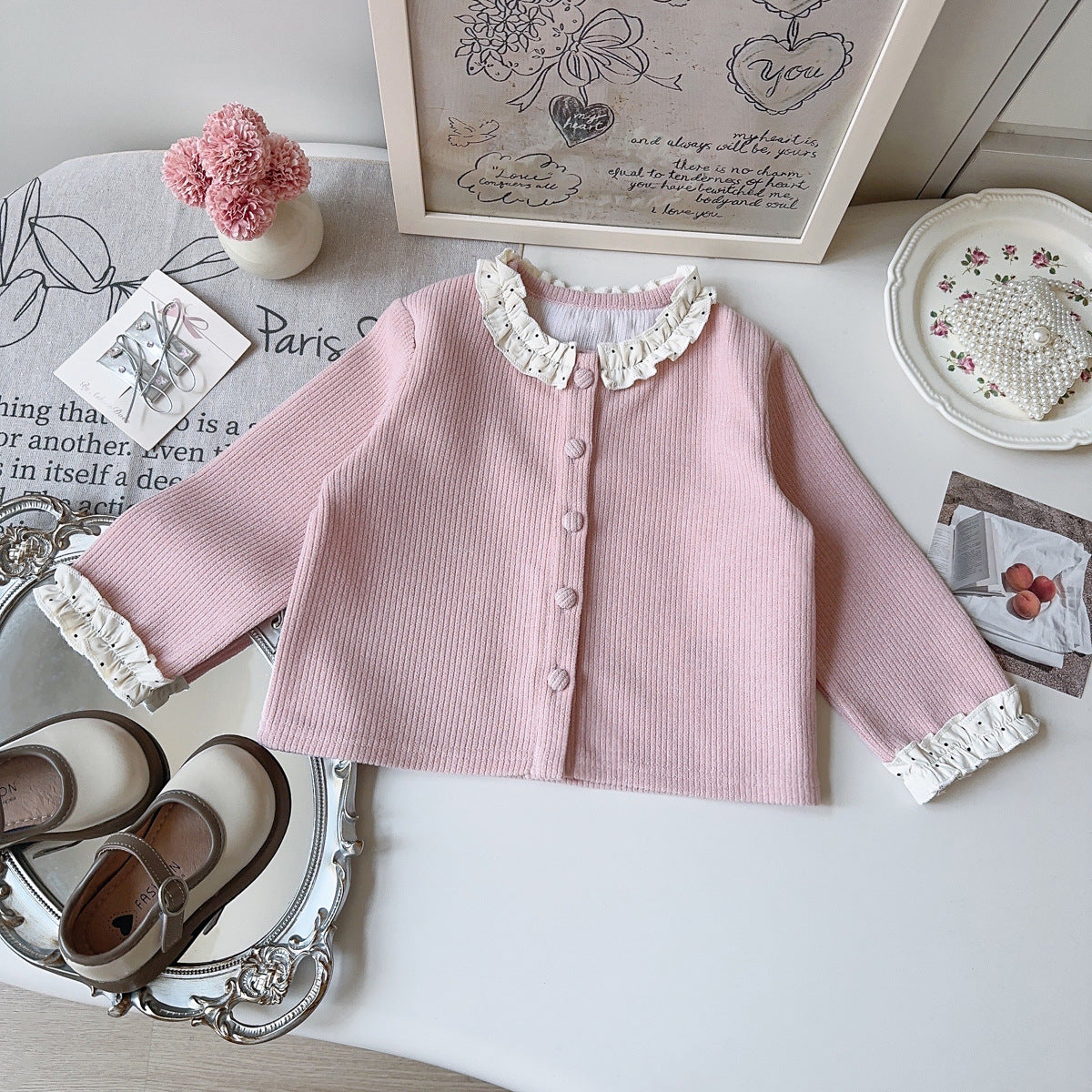 Sweet & Cute Autumn 2-Piece Girls' Pants Suit, Ages 2-9 | Color: Pink | Image 3