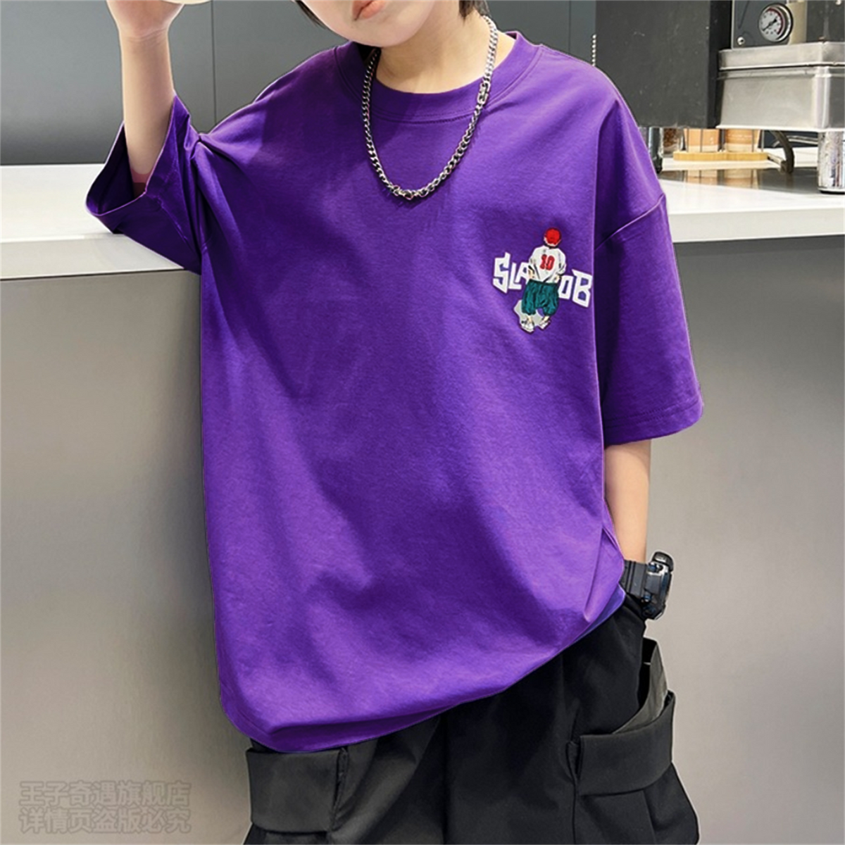 Casual Sporty Summer Boys' T-Shirt, Ages 2-14 | Color: Purple | Image 3