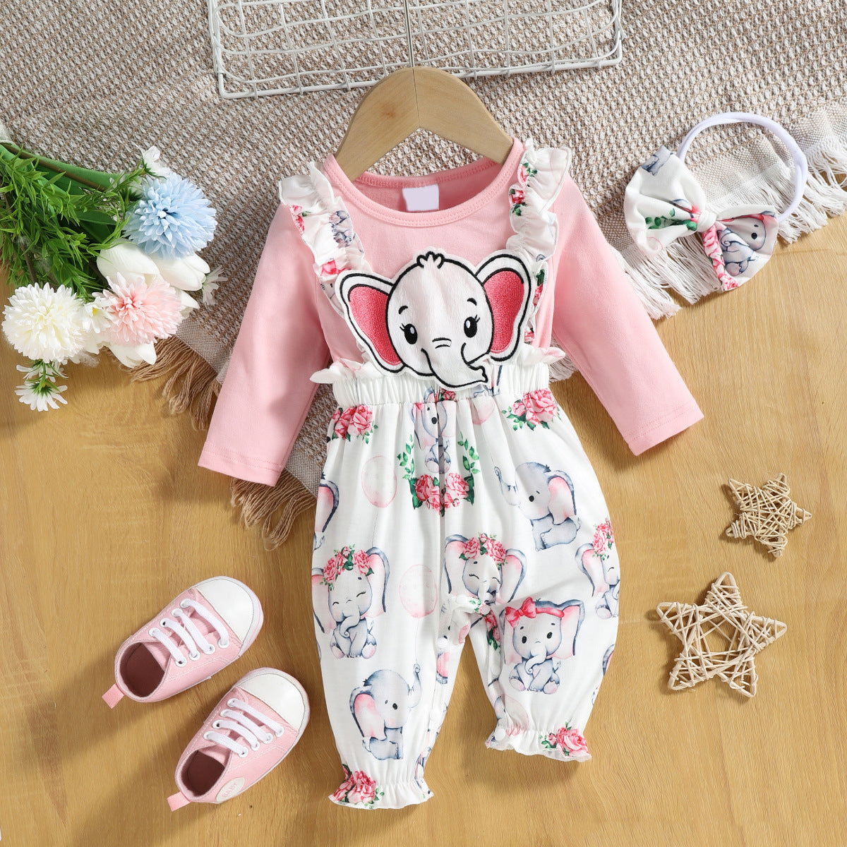 Sweet & Cute Autumn Baby Girls' Jumpsuit, Ages 0-6 Months | Color: Pink | Image 1