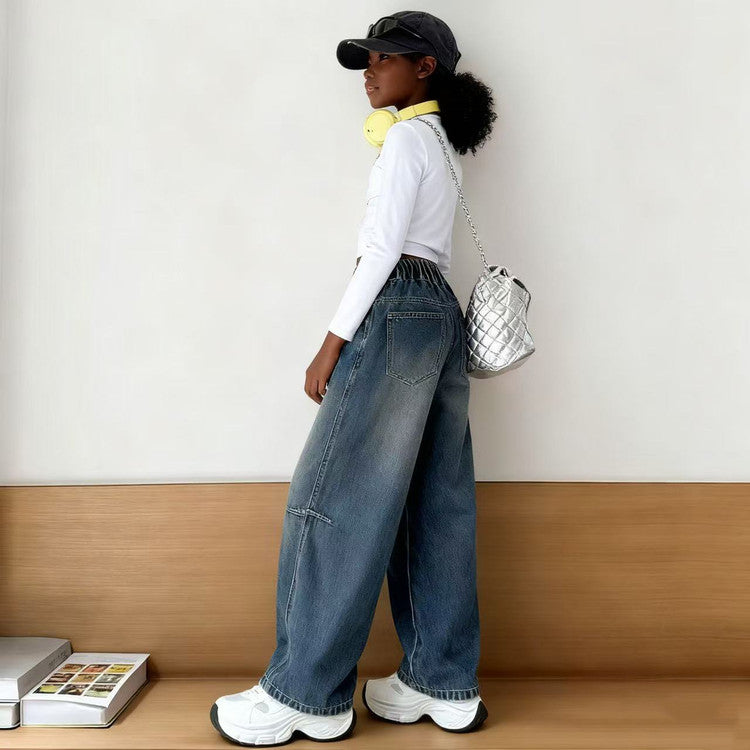 Casual Sporty Autumn Girls' Jeans, Ages 4-14 | Color: Blue | Image 3
