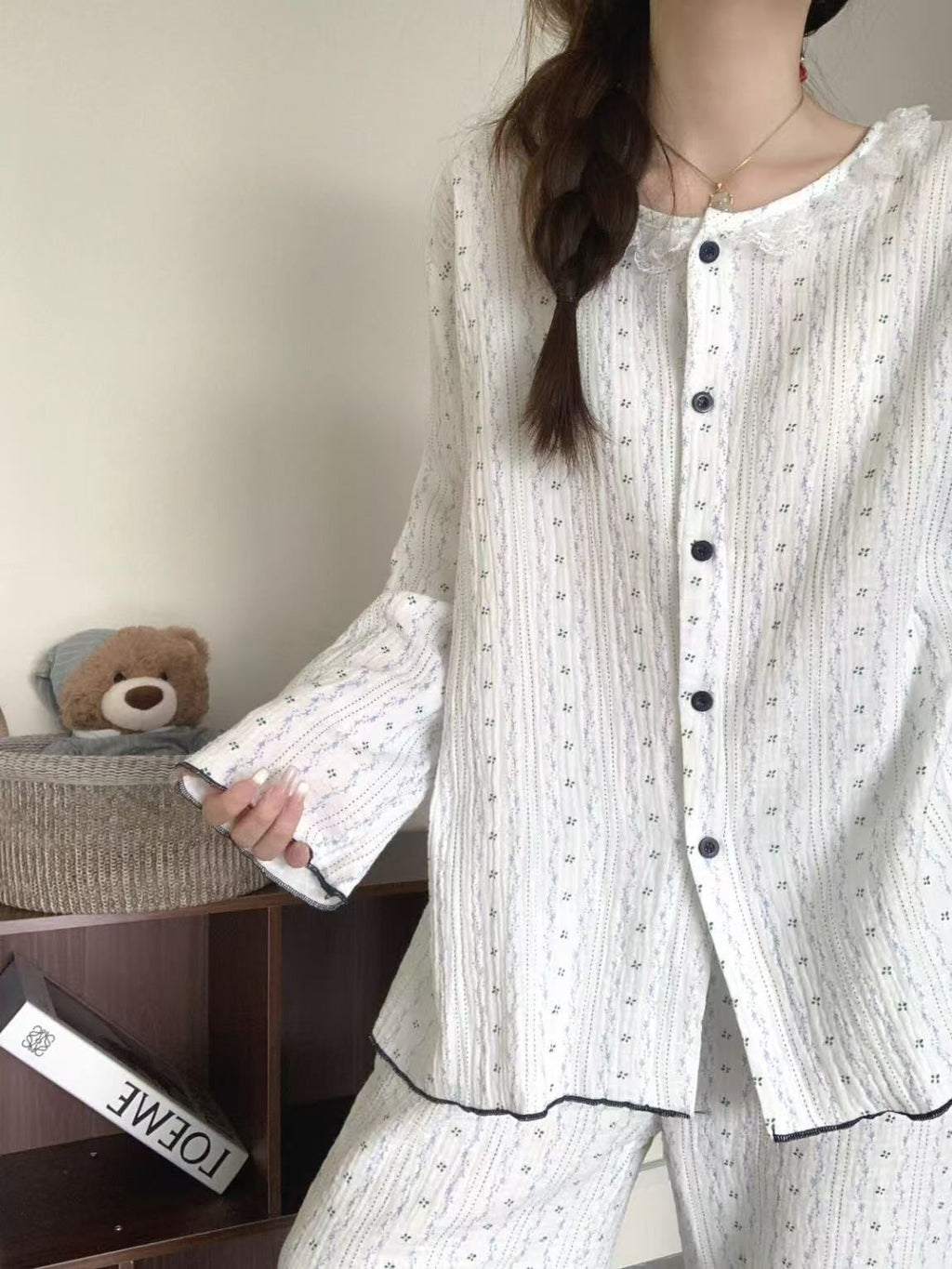 Elegant All-Season 2 Pcs Women 's Long Sleeve Sleep Set | Color: Style 1 | Image 2
