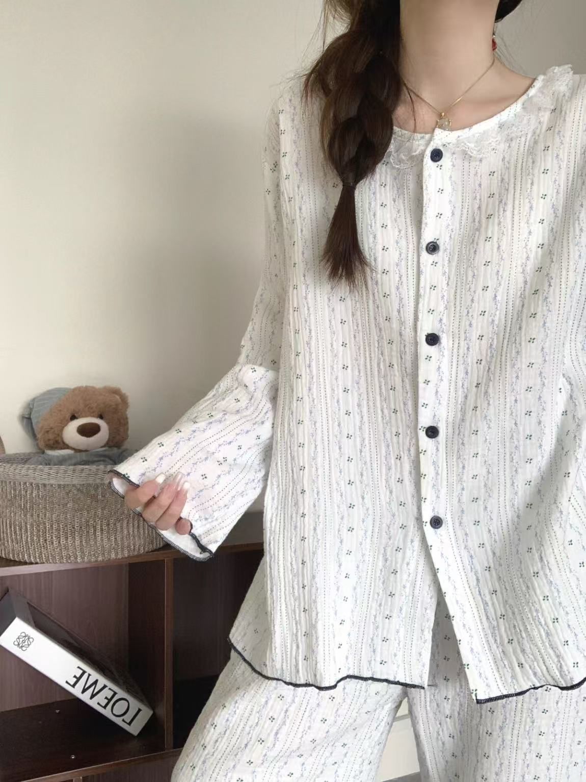 Elegant All-Season 2 Pcs Women 's Long Sleeve Sleep Set | Color: Style 1 | Image 2