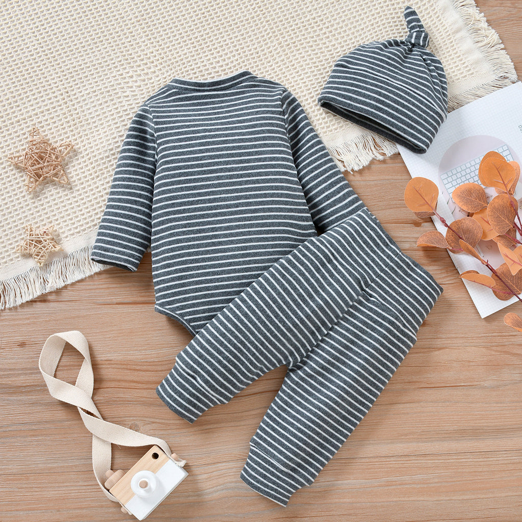 Minimalist Autumn 3-Piece Unisex Baby Pants Suit, Ages 0-12 Months | Color: Grey | Image 3