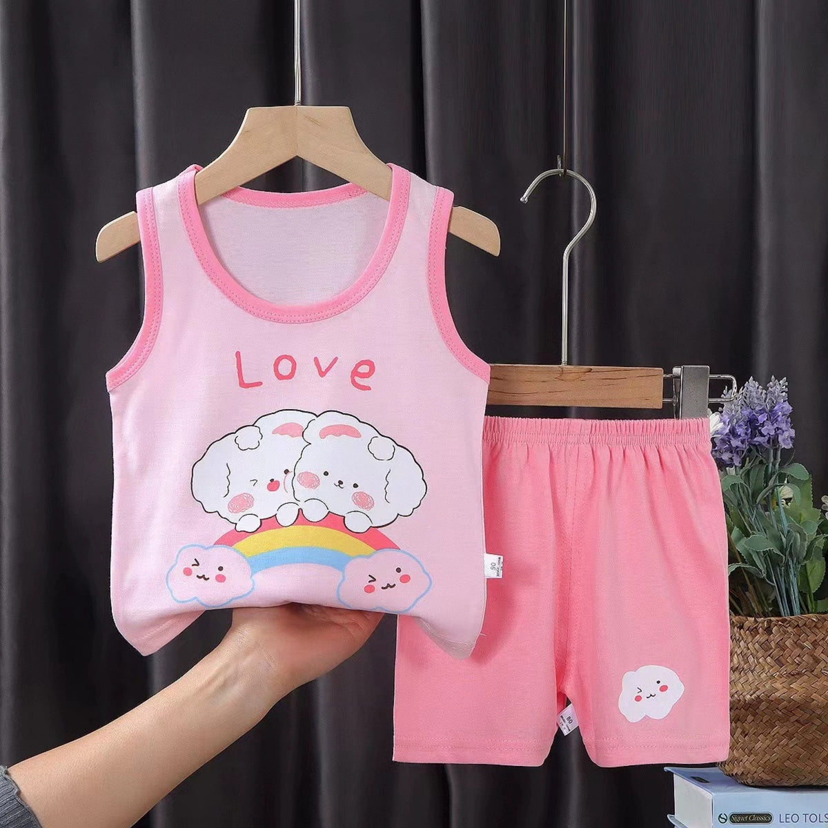 Casual Sporty Summer 2-Piece Unisex Baby Pants Suit, Ages 1-24 Months | Color: Pink | Image 2