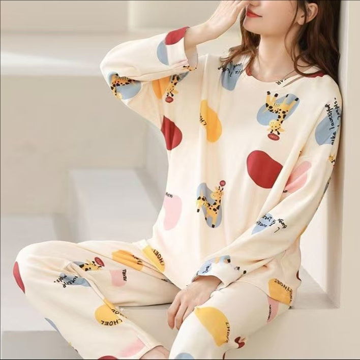Sweet Feminine All-Season 2 Pcs Women 's Long Sleeve Sleep Set | Color: Style 2 | Image 1
