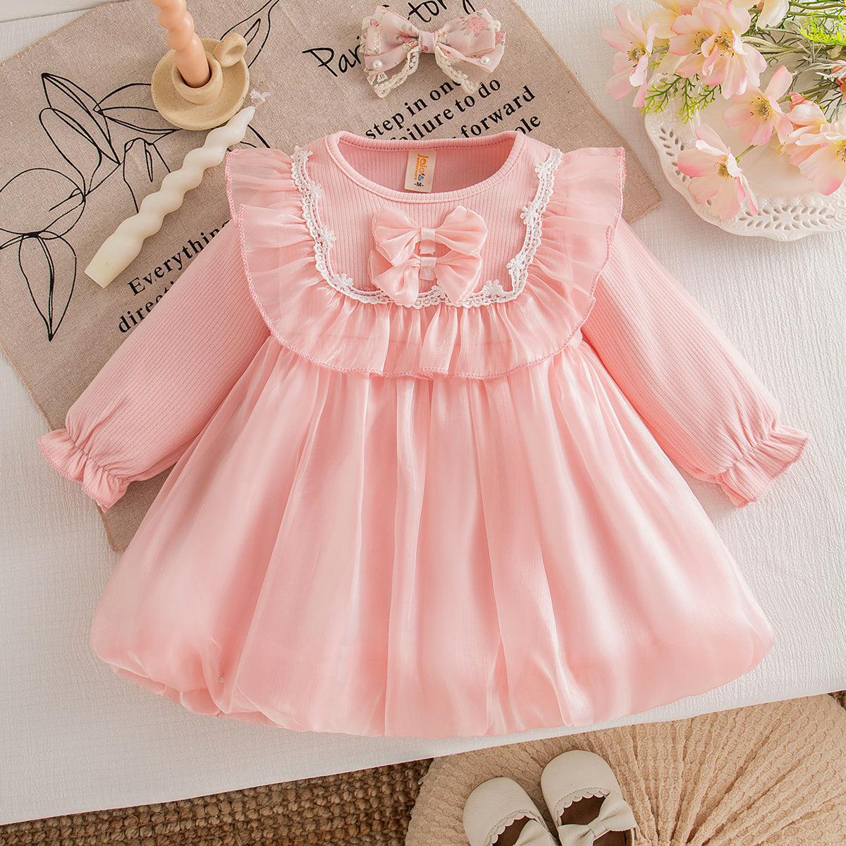 Sweet & Cute Autumn Baby Girls' Dress, Ages 6-24 Months | Color: Pink | Image 1