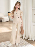 Elegant Summer 2-Piece Girls' Formal Suit, Ages 4-13 | Color: Beige | Image 1