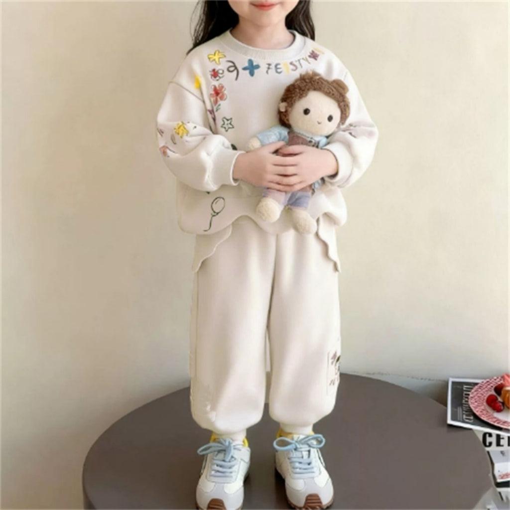 Sweet & Cute Autumn 2-Piece Girls' Pants Suit, Ages 2-9 | Color: Beige | Image 2
