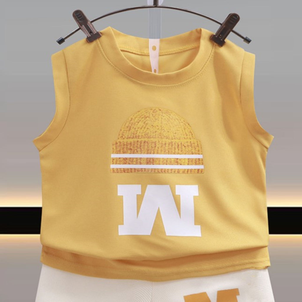 Modern Chic All-Season Minimalist Summer 2-Piece Boys' Pants Suit, Ages 2-9 | Color: Yellow | Image 3