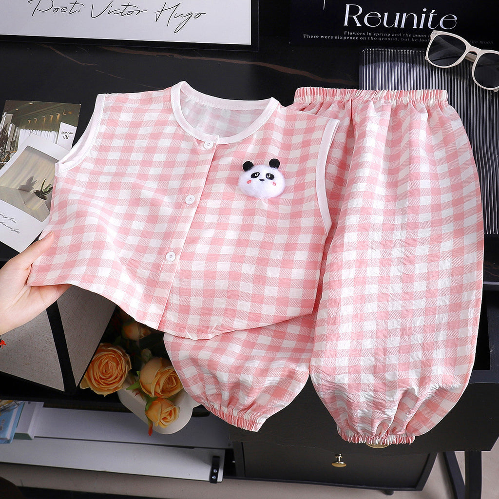 Minimalist Summer 2-Piece Unisex Kids' Pants Suit, Ages 2-9 | Color: Pink | Image 1