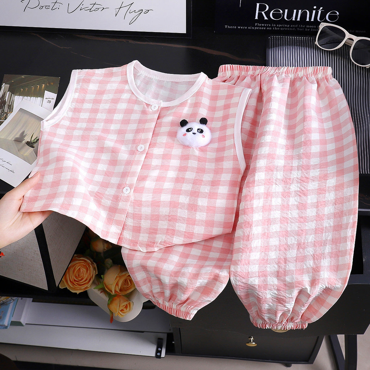 Minimalist Summer 2-Piece Unisex Kids' Pants Suit, Ages 2-9 | Color: Pink | Image 1
