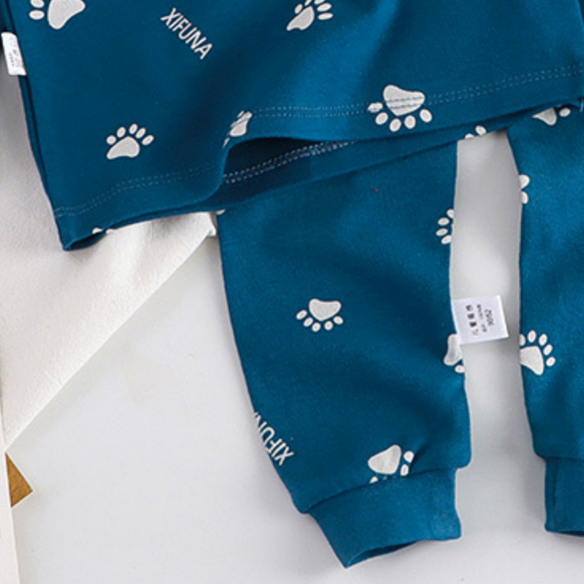 Minimalist Autumn 2-Piece Unisex Kids' Pajama Set, Ages 2-9 | Color: Navy | Image 2