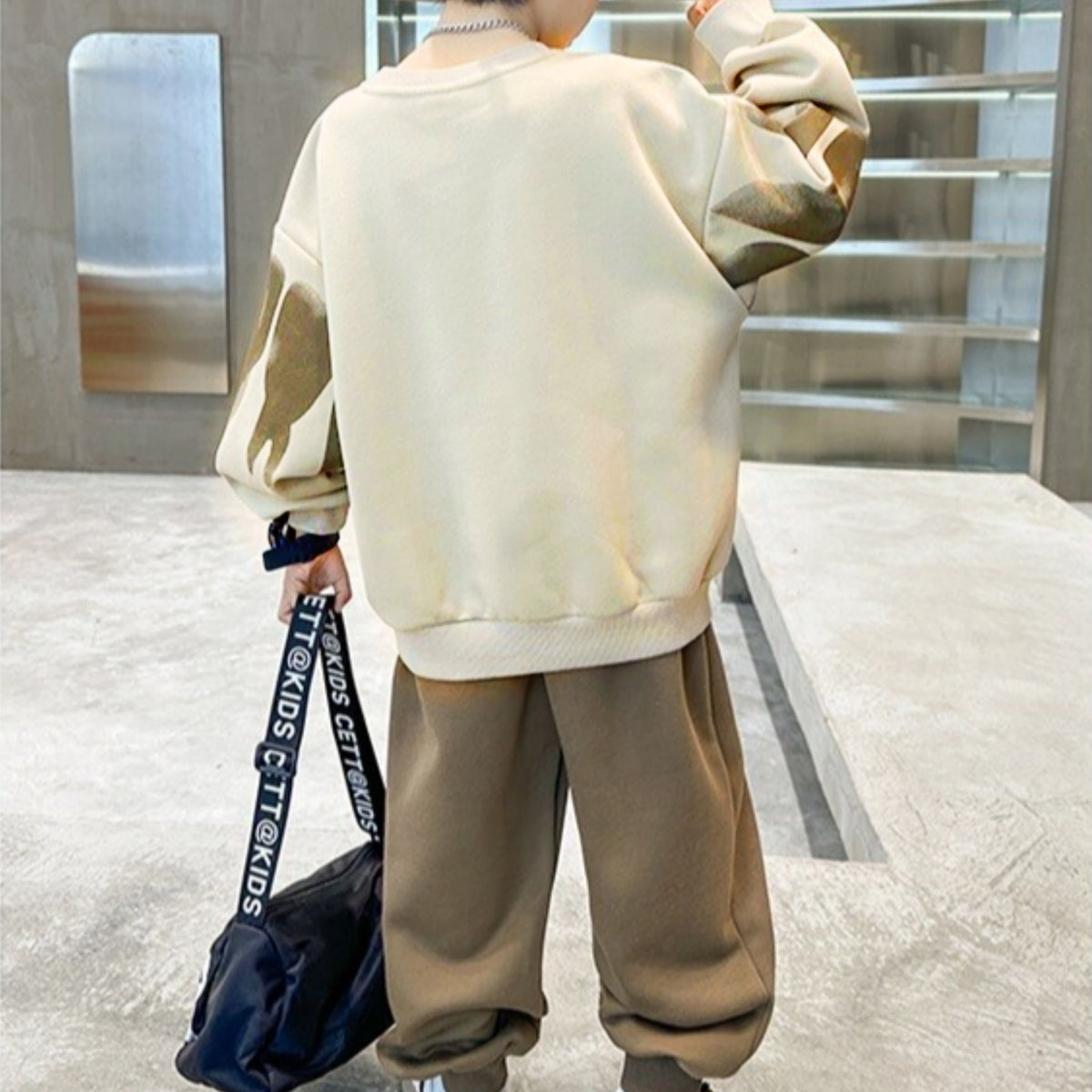 Trendy Autumn 2-Piece Boys' Pants Suit, Ages 4-14 | Color: Beige | Image 2