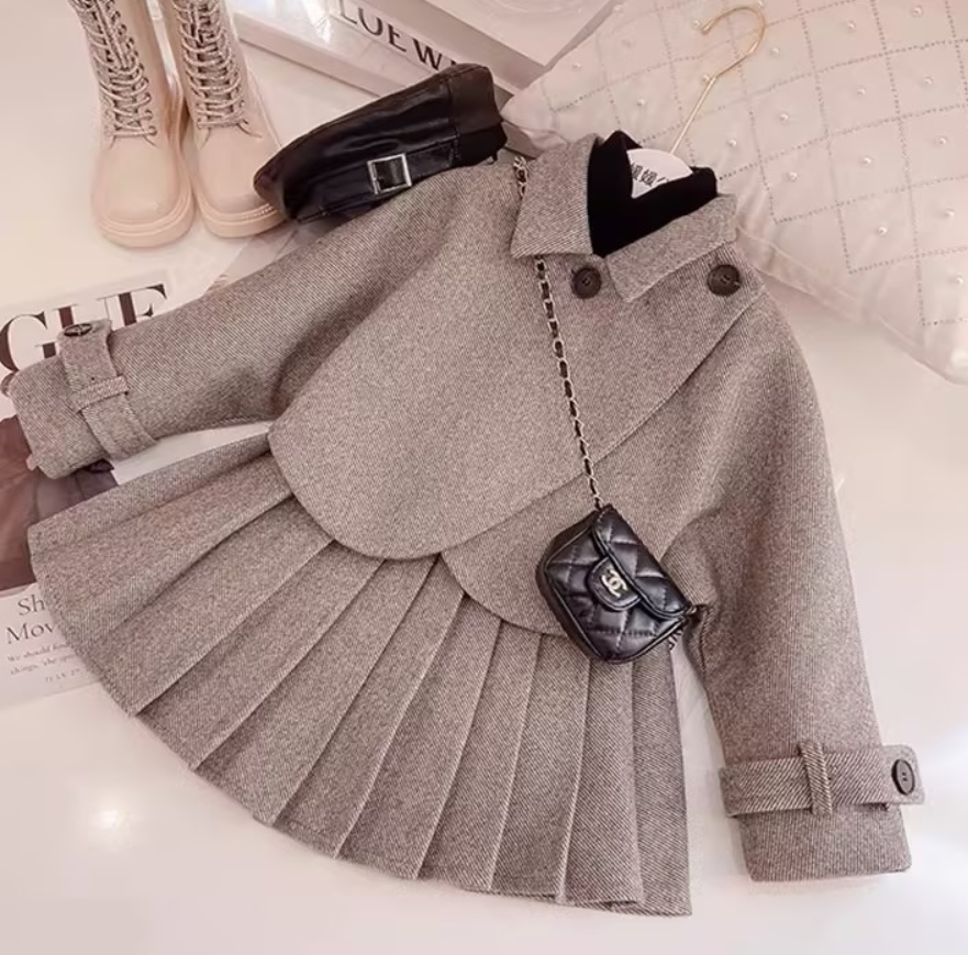 Elegant Winter 2-Piece Girls' Dress Suit, Ages 2-7 | Color: Grey | Image 1