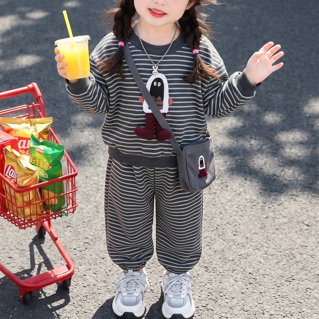 Casual Sporty Autumn 2-Piece Girls' Pants Suit, Ages 2-9 | Color: Black | Image 1