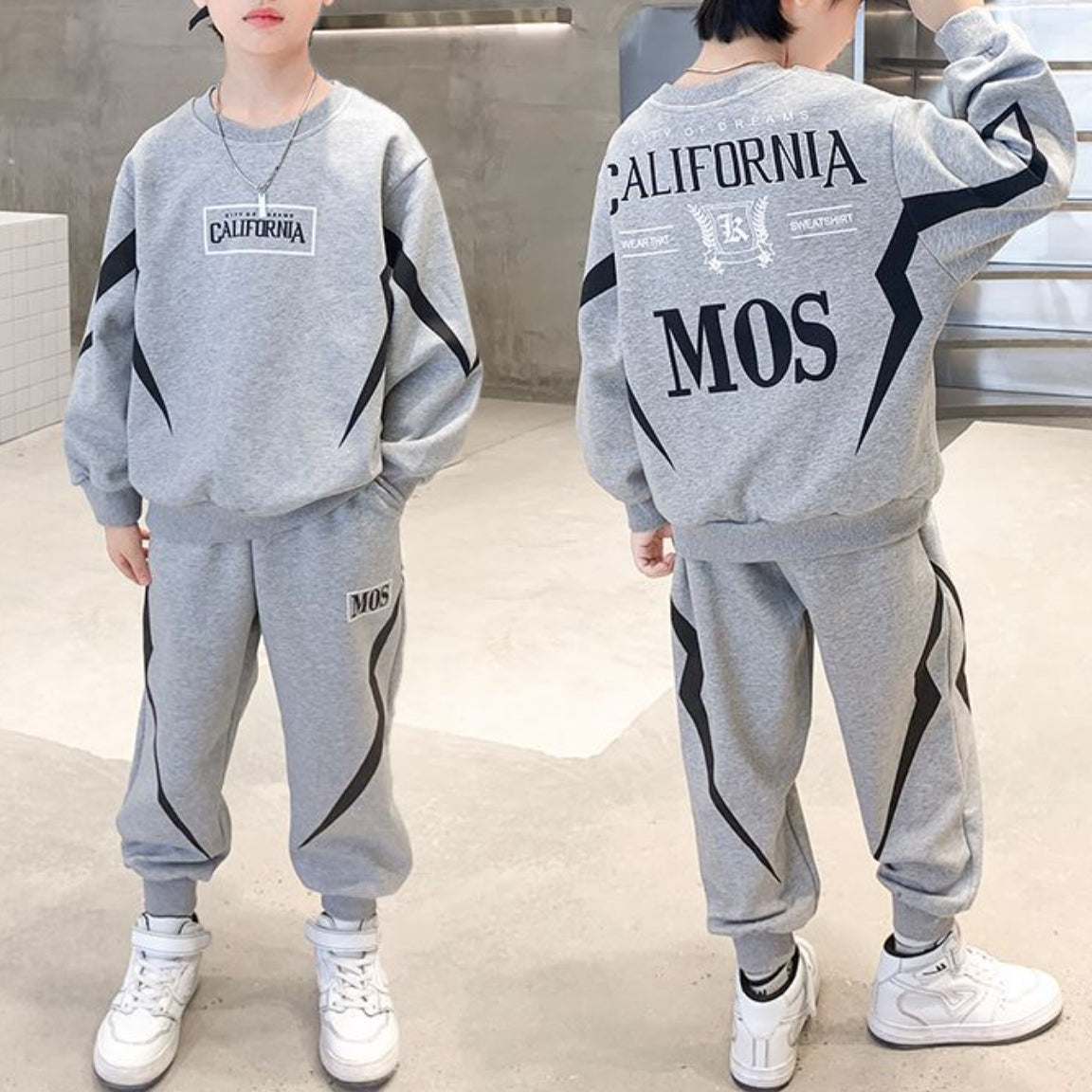 Casual Sporty Autumn 2-Piece Boys' Pants Suit, Ages 4-13 | Color: Grey | Image 3