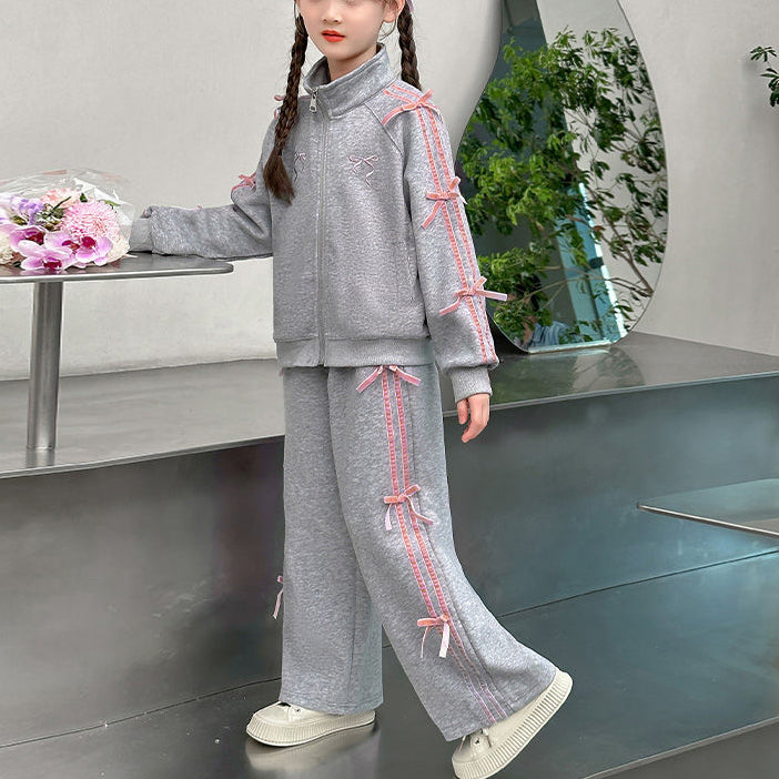 Sweet & Cute Autumn 2-Piece Girls' Pants Suit, Ages 4-14 | Color: Grey | Image 1