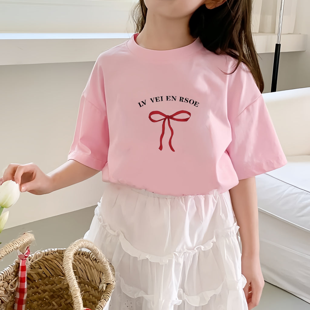 Casual Sporty Summer Unisex Kids' T-Shirt, Ages 2-11 | Color: Pink | Image 1