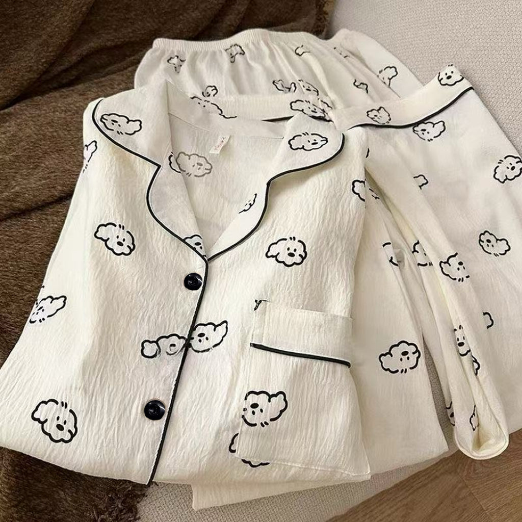 Sweet & Cute All-Season 2 Pcs Women 's Long Sleeve Sleep Set | Color: White | Image 3