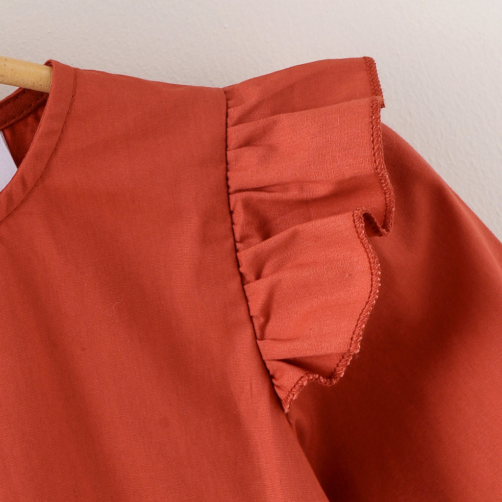 Minimalist Autumn Baby Girls' Dress, Ages 0-24 Months | Color: Red&Brown | Image 2
