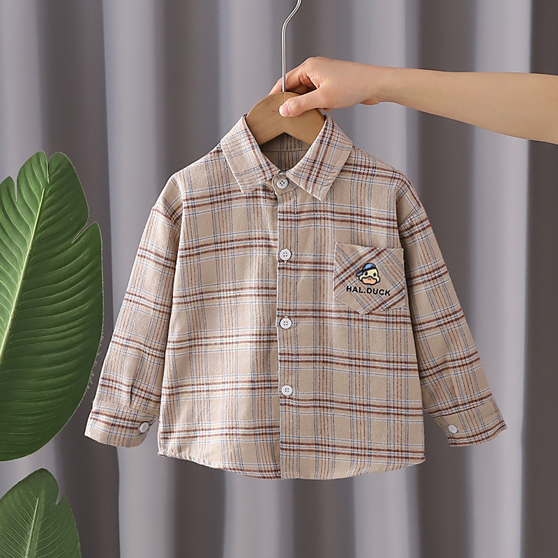 Modern Chic All-Season Trendy Spring Boys' Shirt, Ages 2-9 | Color: Light Coffee | Image 3