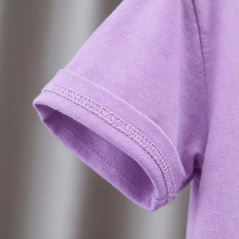Modern Chic All-Season Minimalist Summer 2-Piece Girls' Pants Suit, Ages 2-9 | Color: Purple | Image 3