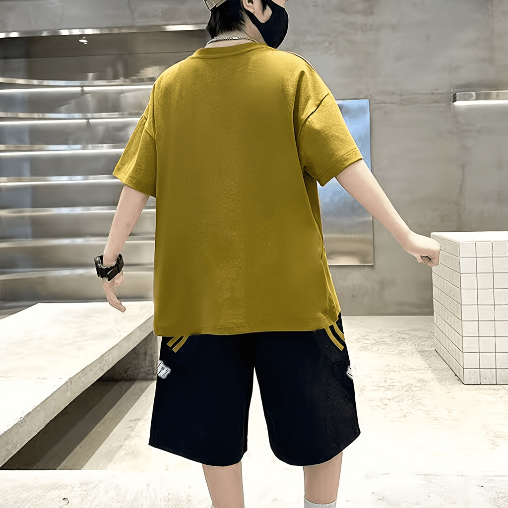 Casual Sporty Summer 2-Piece Boys' Pants Suit, Ages 4-11 | Color: Yellow | Image 3