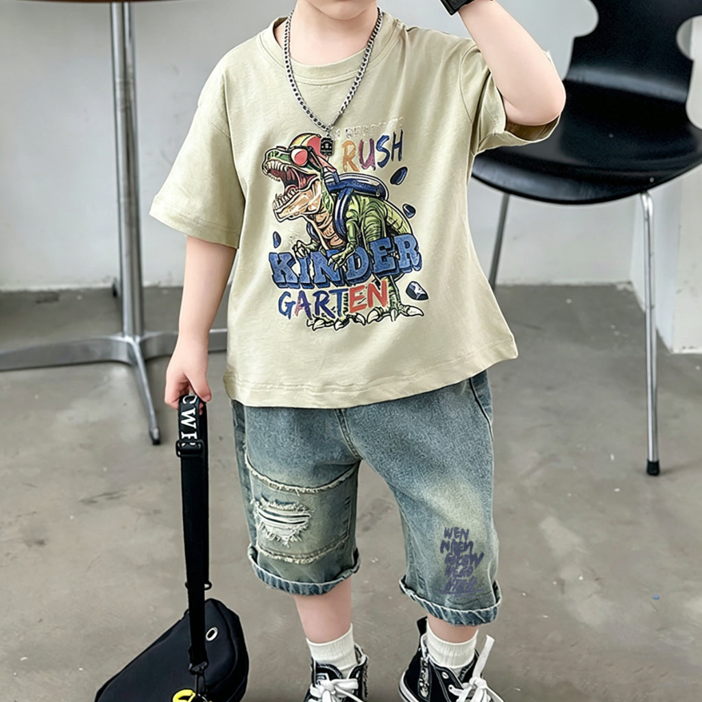 Casual Sporty Summer 2-Piece Boys' Pants Suit, Ages 3-13 | Color: Green | Image 2
