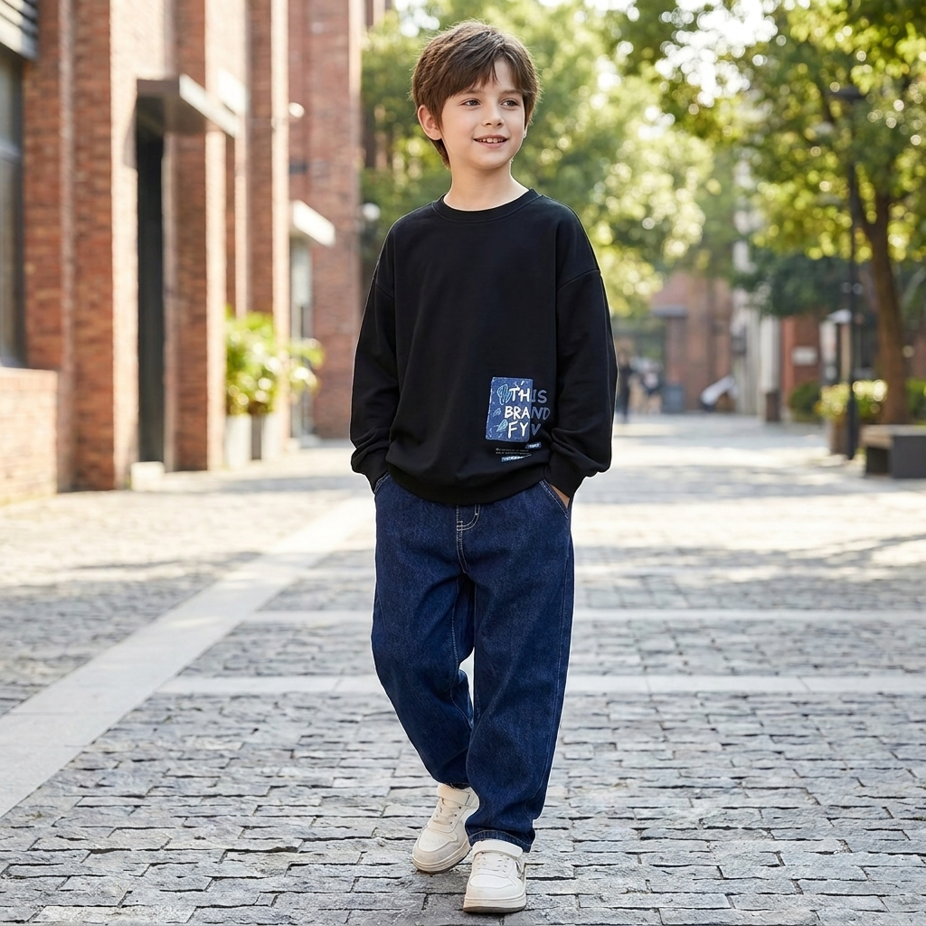 Minimalist Autumn Boys' Sweatshirt, Ages 2-13 | Color: Black | Image 3