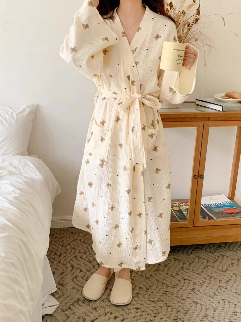 Elegant All-Season 2 Pcs Women 's Long Sleeve Sleep Robe | Color: Style 3 | Image 1