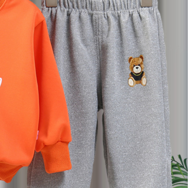 Minimalist Autumn 2-Piece Unisex Kids' Pants Suit, Ages 2-9 | Color: Orange | Image 2