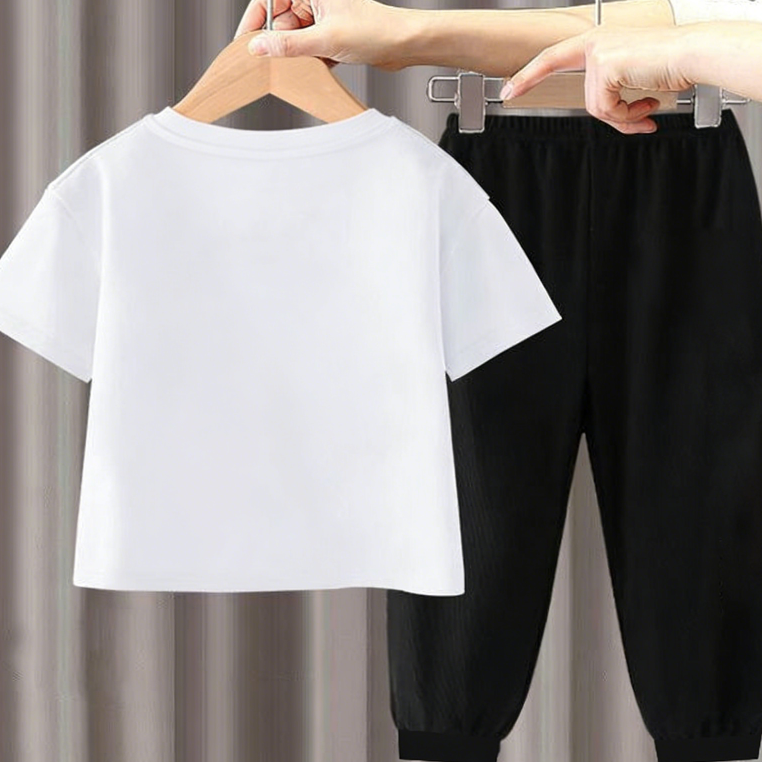 Modern Chic All-Season Minimalist Summer 2-Piece Unisex Kids' Pants Suit, Ages 2-7 | Color: White | Image 3