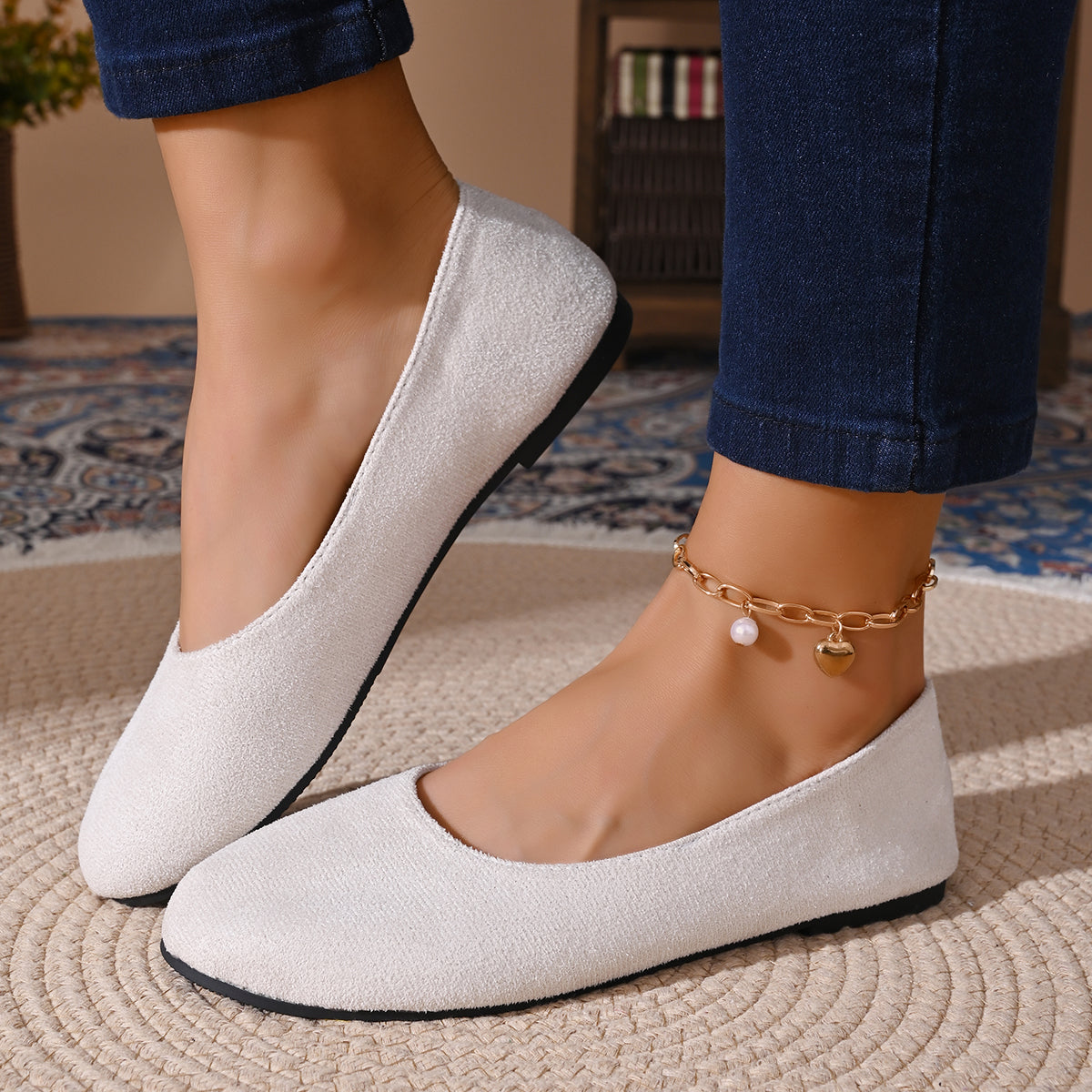 Modern Chic All-Season Cloth / Textile Women's Flat Shoes | Color: White | Image 1